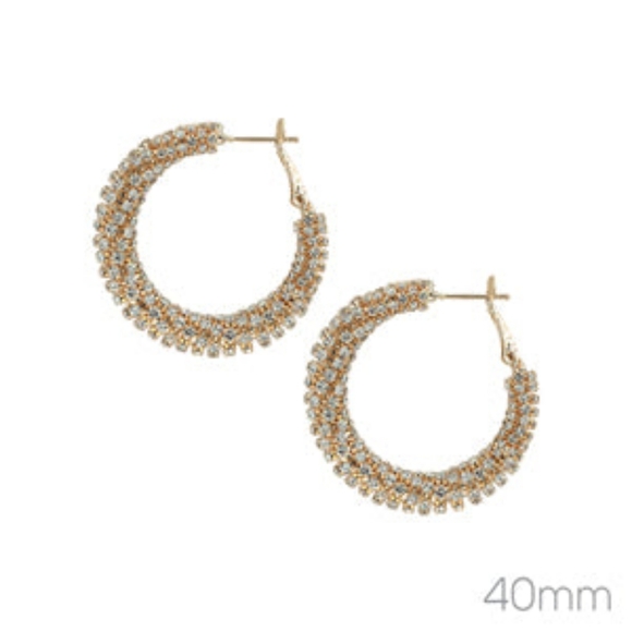 Whats Hot Jewelry Women's Gold Baggette Rhinestone Wrapped 2" Hoop Earrings - Picture 7 of 7